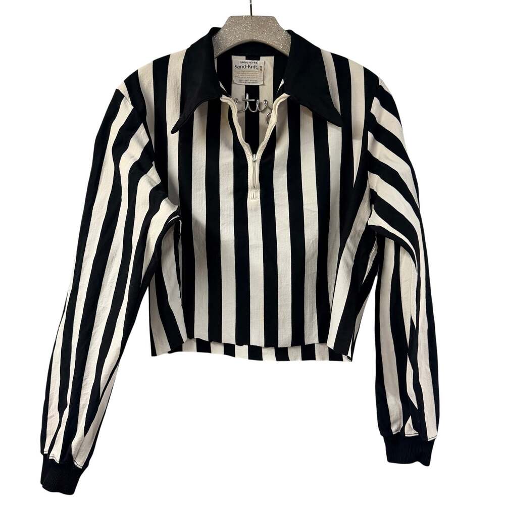 Vintage Cropped Referee Long Sleeve Shirt Jersey Sandknit Large Black White